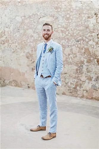 Retro Linen Men Suit Beach Wedding Suit Summer Slim Fit 3 Pieces Light Weight Linen Suit Jacket Vest Pant Prom Tuxedo2