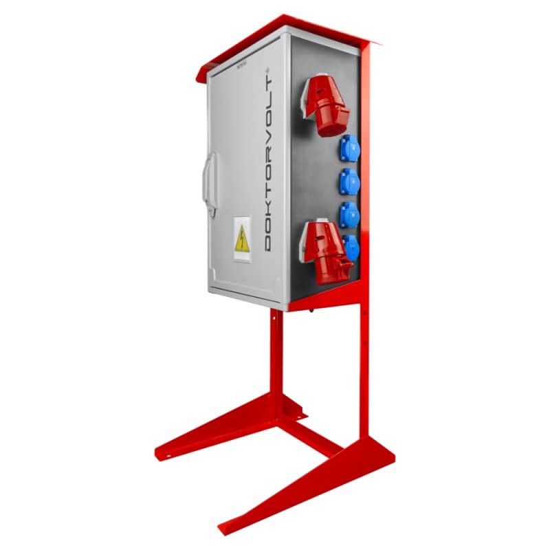 Baustromverteiler mit Ständer OS-S/FI Lasttrennschalter FI-Schalter, 2x32A, 1x16A CEE-Steckdose, 8x230V Schuko-Steckdose Stromverteiler IP44 Doktorvolt