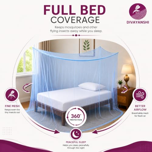 Image of Divayanshi Foldable Polycotton Mosquito Net (Machhardani) for Single Bed (Blue, 4 x 6.5 ft) | Strong & Breathable | Easy Setup, Lightweight, Portable & Ideal for Home & Travel