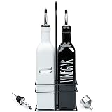 Heartland Home Ceramic Olive Oil and Vinegar Dispenser Set. Bottles, Kitchen Caddy, 3 Oil Pourer Spo