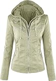 Newbestyle Kunstlederjacke für Damen, Motorradjacke, Bikerjacke, durchgehender Reißverschluss, plissiert, lässiger Mantel, warme Oberteile, mintgrün, 38