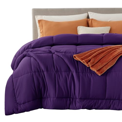 Image of Bedsure Comforter Duvet Insert - Quilted Comforters Cal King Size, All Season Duvet, GentleSoft Down Alternative Bedding Blanket, with 8 Tabs, Gifts for Women /Men, Purple, California King 96X102 Inch