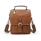 Contacts Leather Messenger Bag For Men, CONTACT'S Genuine Leather Crossbody Bag Shoulder 7.9' iPad Bag College School Travel Handbag, Brown1, One Size