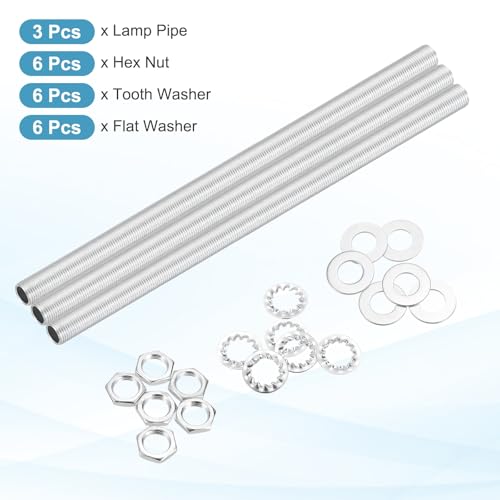 Image of MECCANIXITY 21Pcs 12.2 inch Lamp Pipe Nipples Kit with Hex Nuts Washers, M10 Fine Threaded Hollow Tube Repair Hardware Fasteners Assortment for Assembly Chandelier Ceiling Lamp DIY, Silver