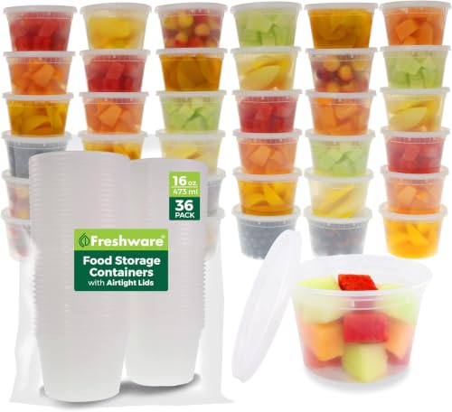 Image of Freshware Food Storage Containers [36 Set] 16 oz Plastic Deli Containers with Lids,Slime,Soup,Meal Prep-Containers | BPA Free | Stackable-| Leakproof-| Microwave /Dishwasher /Freezer Safe,(Pack of 10)