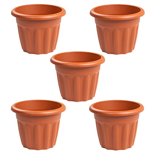 (Set of 5) 33cm Terracotta Plastic Round Planters Indoor/Out