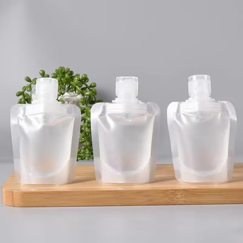 10 Pack Travel Size Squeeze Pouches, 30ml Clear Refillable Bottles, Portable Toiletry Containers, Refillable Leakproof Cosmetic Container Kits, Lotion Shampoo Shower Gel Squeezable Bags