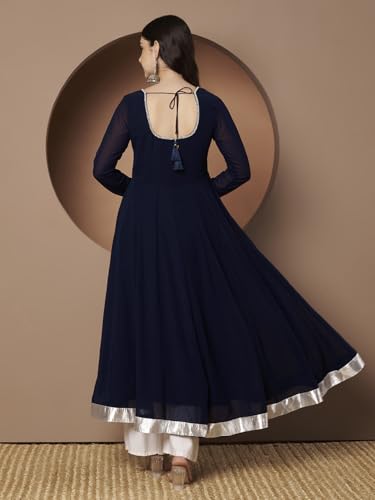 Image of KZA Women's Georgette Hand Embroidered Flared Anarkali Suit for Women | Full Sleeves Flare Anarkali Dress for Woman | Ethnic Flared Anarkali Kurta for Women