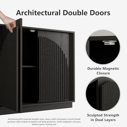 Image of win2win 65 inch Sideboard Buffet Cabinet with Storage, Modular Credenza, Black