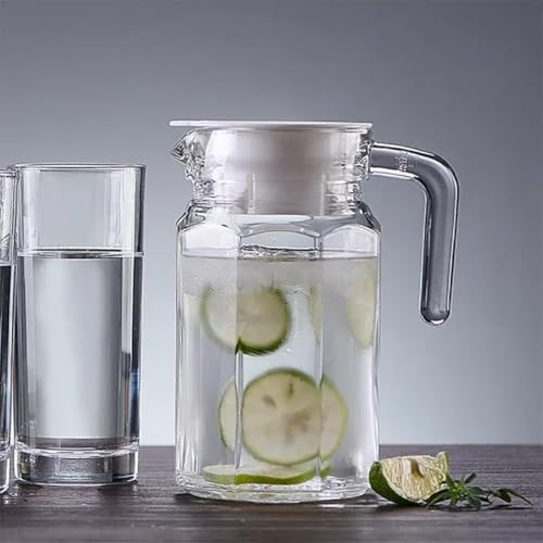 Image of 500 ml Glass Pitcher with Lid Fridge jug with Handle Glass Water jug Practical Juice Containers Easy to Use Milk Jug Iced Tea, Cocktails, Water (Small Hexa 500 ML)