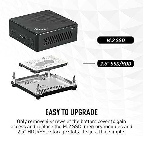 Image of MSI Cubi 5 Mini PC: Intel Core i7-10510U, 16GB DDR4 (2x8GB) 2666MHz, 256GB SSD, WiFi 6, Bluetooth 5.2, USB Type-C, Dual Display, Energy Efficient, Black, Windows 11 Pro: 10M-628US