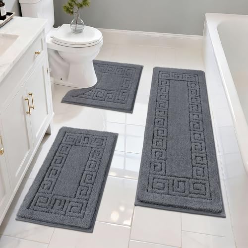 Pauwer Bathroom Rug Sets 3 Piece, Soft Microfiber Non Slip