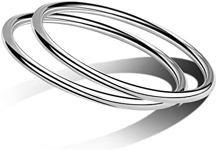 Dankadi Fashion Smooth Moments Charm 925 Sterling Silver Bracelet Minimalist DIY Women 4MM Bangle Diameter 60-65 MM Jewelry Gift (2 piece, Diameter 60 MM)
