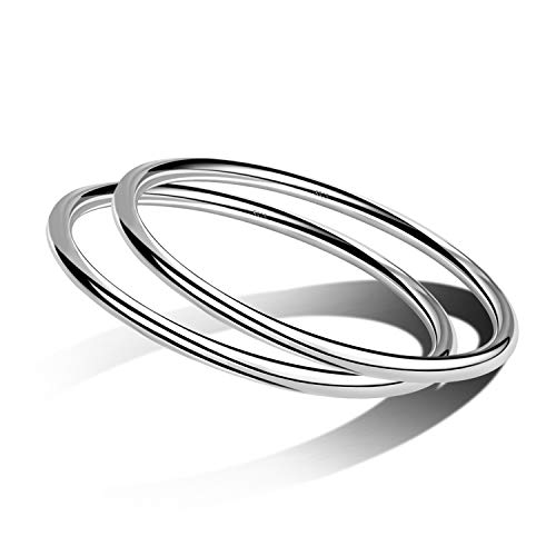 Dankadi Fashion Smooth Moments Charm 925 Sterling Silver Bracelet Minimalist Diy Women 4Mm Bangle Diameter 60-65 Mm Jewelry Gift (2 Piece, Diameter 60 Mm) #TOP20