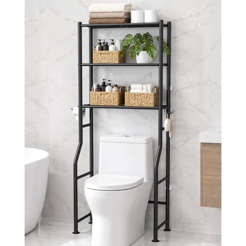 GloTika 3-Tier Over Toilet Storage Cabinet, No Drilling, 64" H, Black