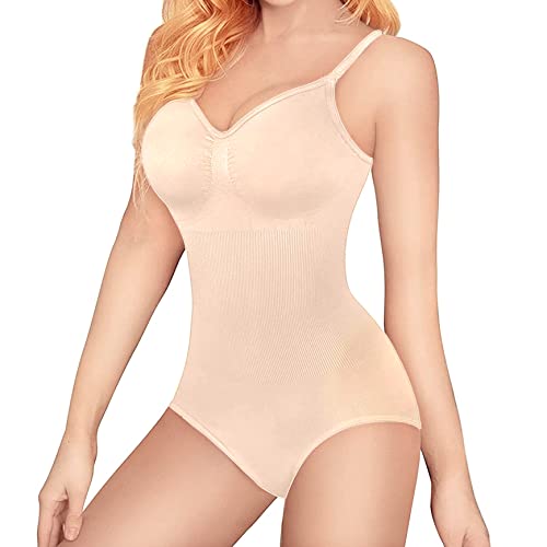 POBEC Bodysuit for Women Shapewear for tummy control Shaping Bodysuit Body Shaper Adjustable Straps Body Shaper Leotard Sculpting Seamless Jumpsuit Waist Trainer (Beige, L)