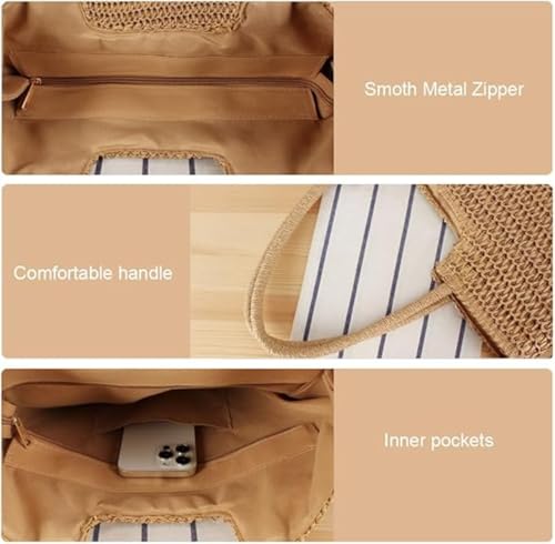 Bolso de playa de paja calado para mujer miniatura 7