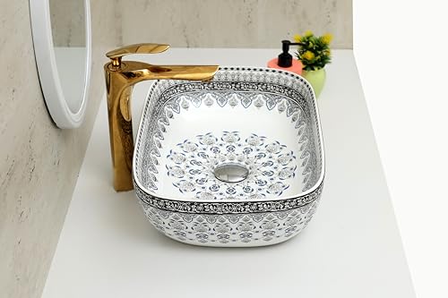 Image of Moroccan Design Ceramic Tabletop Wash Basin | Countertop Vessel Sink | Wash Basin over counter For Bathroom Hotel Home (18x13x5.5 Inch) (TORO 4014) (Moroccan Design 103)