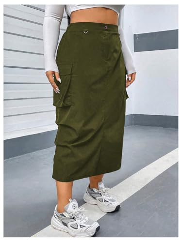 OYOANGLE Women's Plus Size Elastic High Waist Cargo Skirt Casual Solid Midi Skirts4