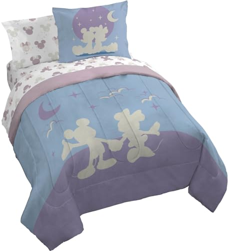Image of Disney Mickey and Minnie Mouse Queen Comforter Set 7 Piece Bedding, Grey | Bed in a Bag, Comforter Sheets Shams Pillowcases, Official Product, Soft Microfiber, Machine Washable, Kids Gift