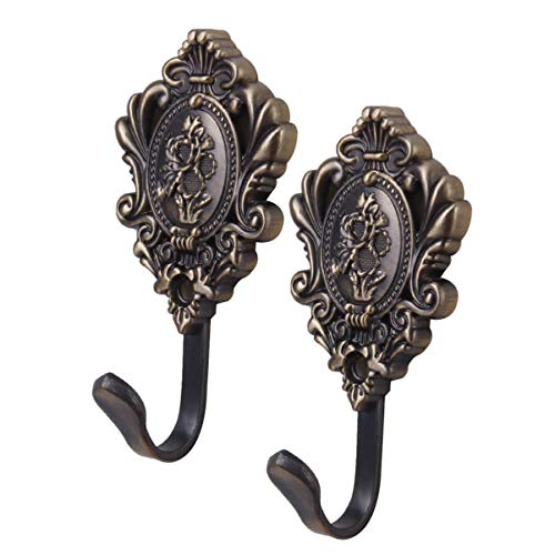 TINKSKY One Pair Rose Pattern Curtain Hooks Vintage Drapery Holdbacks ()