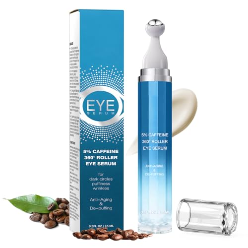 Allony Cafeína Crema Contorno de Ojos Roll On, Contorno de Ojos Antiarrugas, Antiojeras Eliminar la Hinchazón, Reafirmante e Iluminador(15ml)