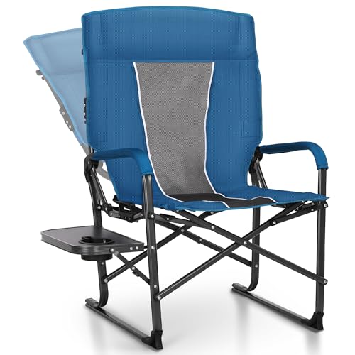 LET'S CAMP Silla de director reclinable de gran tamaño de 43.7 pulgadas con respaldo alto con mesa auxiliar, silla de camping resistente para adultos, soporta hasta 300 libras