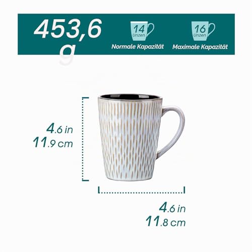 vancasso PLUVO Kaffeetassen set 6er, Tassen Set Steingut, 480ml Kaffeebecher mit Henkel, Espressotassen, Teetassen groß… – Ansicht 2