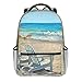 Sac à dos imprimé de scène de plage avec chaises - Sac à dos imprimé pour ordinateur portable - Étanche - Antivol - Décontracté - Port de charge USB - Sac à dos unisexe, Noir , Taille unique
