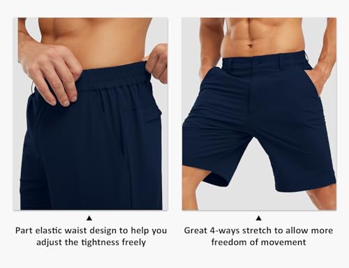 Image of TBMPOY Men's Golf Shorts Lightweight 5 Pockets Casual Dress Stretch Elastic Waist Quick Dry Flat Front Travel Shorts