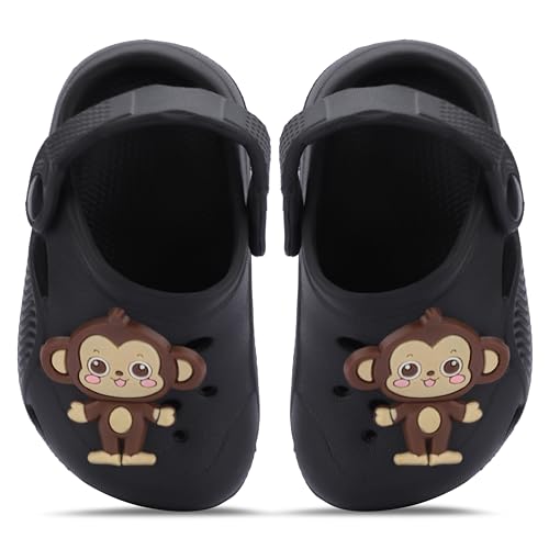 Image of GIMME ! Little Monkey, Toddler Clogs Slippers, 12 Months to 6 Years, Baby Boy, Waterproof, Lightweight, Cute Cartoon Fun Charms, Pink, Non-Slip Sole