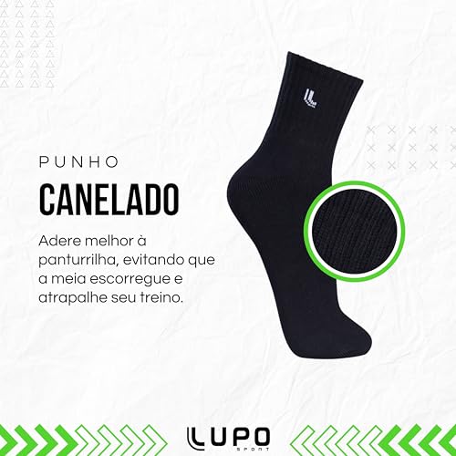 Lupo Kit 6 Pares de Meia Lupo Cano Médio Forro Atoalhado Punho Canelado Algodão Sport Original, 6 Pr