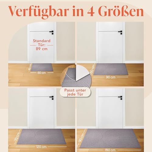 Blumtal Fußmatte 40x60 cm - rutschfeste Schmutzfangmatte - Fußabtreter mit Muster - Fußmatten Haustür - Türmatte aus Polyester - Fußmatte innen/Schmutzfangmatte außen/Türvorleger Hellgrau