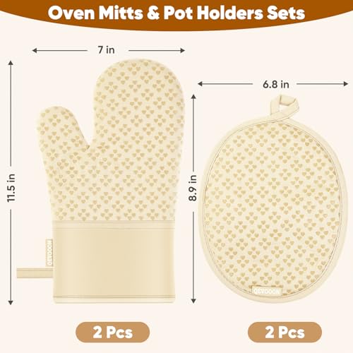 Oven Mitts and Pot Holders 4 Sets, Heat Resistant 500 ℉ Oven Mitt and Pot Holder,Oven Glove&Potholders with Non-Slip Silicone Surface,Kitchen Essentials for Cooking/Baking/BBQ-Beige - Cosy Home Interiors Oven Mitts and Pot Holders 4 Sets, Heat Resistant 500 ℉ Oven Mitt and Pot Holder,Oven Glove&Potholders with Non-Slip Silicone Surface,Kitchen Essentials for Cooking/Baking/BBQ-Beige - Image 2