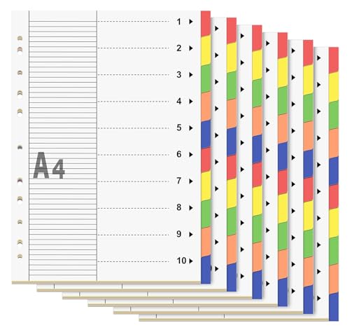 10 Teiliges Register für Ordner A4,6er Ordner Trennblätter DIN A4,Recycelbar Karton 11 Löcher Praktischem Deckblatt aus stabilem Papier zum Beschriften,Ordner Register 5 Farbe für Ordner,Akten,Hefter