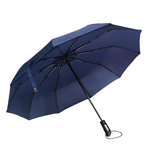 Tinyuet Paraguas Plegable Automático Antiviento, 41 Inch 10 Esqueletos de Paraguas, Paraguas Negro Compacto Resistente al Viento, Paraguas de Viaje - Azul