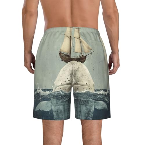 Men's Quick Dry Swim Shorts White Whale Ocean Old Sailing Vintage Beach Trunks with Pockets2