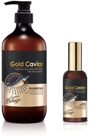 Keratine Gold Caviar Shining Nourishing Keratin Collagen Hair Conditioner,Shampoo,Hair Mask&Hair Serum/Oil. (Shampoo/oil (2))