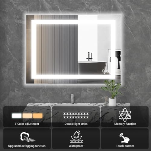 Image of NEWBULIG 20 inchx 28 inch LED Bathroom Mirror with Lights, Anti-Fog | Lighted Bathroom Vanity Mirror for Wall, Memory Function, Dimmable, Tempered Glass, Shatter-Proof