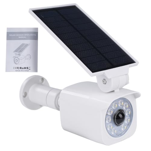 Telecamera finta da esterno Telecamere finte da esterno Faretti solari a led da esterno Faro led esterno con sensore movimento 360° Pannello solare girevole a 120° 5V/1,5W 2200mAh IP65 Bianco.