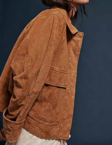 Lumister Faux Suede Jacket Women Casual Oversized Button Down Leather Bomber Jacket with Pocket Trendy 20254