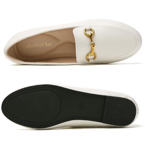 Image of Minorsu Buckle Loafers for Women Slip On Round Toe Dress Flats Business Casual Work Driving Shoes