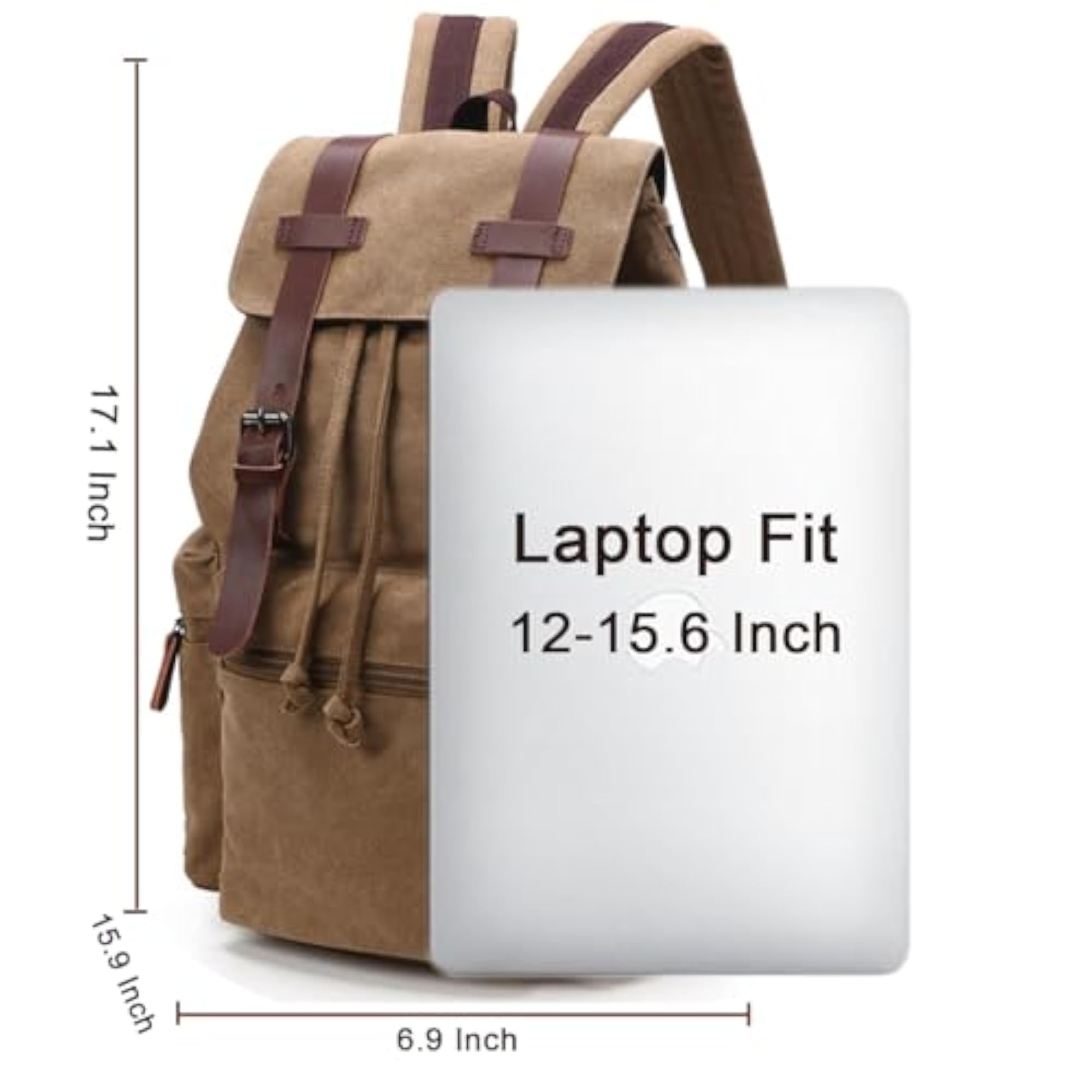 Canvas Backpack for College, Fits 15.6 Inch Laptop