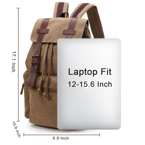 Canvas Laptop Backpack, Vintage Daypack for Men Women, Travel Rucksack Work College Computer Bag Bookbag Fits 15.6 Inch Laptop, Brown4
