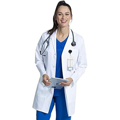 Cherokee Women's Lab Coat Modern Classic Fit 33" Doctors Coat with 3 Pockets CK452 Plus Size, M, White Cover
