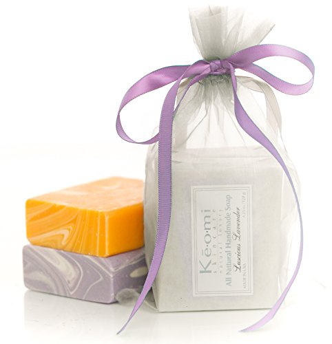ORGANIC HANDMADE SOAP GIFT SET - ALL NATURAL - Scented w/ Pure Aromatherapy Grade Essential Oils - 2 Full Size Bars (Golden Crown & Luscious Lavender) Comes Wrapped in a Lovely Organza Bag