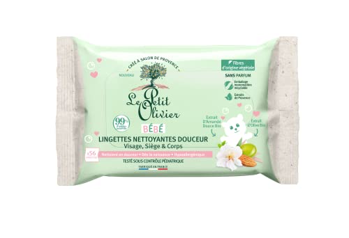 LE PETIT OLIVIER - Lingettes Nettoyantes Douceur - Bébé - Visage, Siège et Corps - Fibres d'Origine Végétale 99% d'Origine Naturelle - Sans Parfum -...
