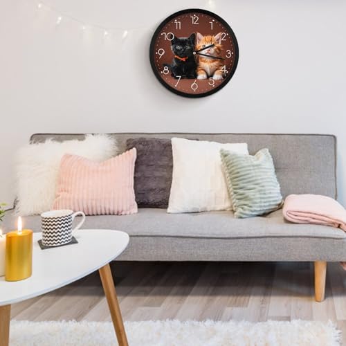 Horloge murale silencieuse sans tic-tac avec motif chaton mignon - 6