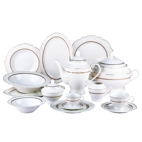 Aparelho de jantar Trésor em new Bone China 50 peças Branco com relevo e filado...