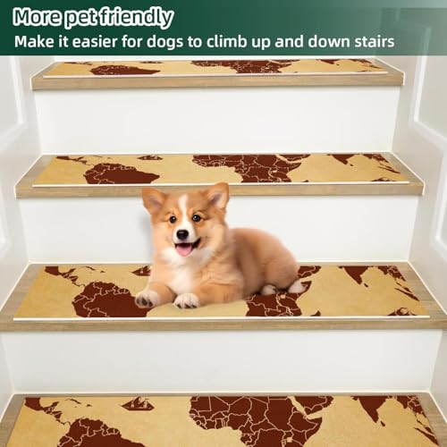 Alfombras para peldaños con mapa marrón que evitan resbalones de perros en escaleras de madera 6